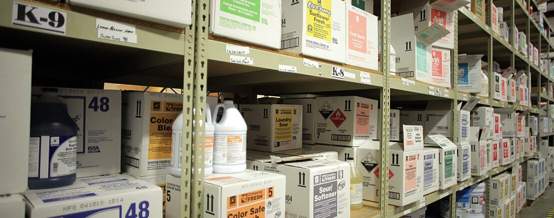 Photo of select products in the warehouse. 