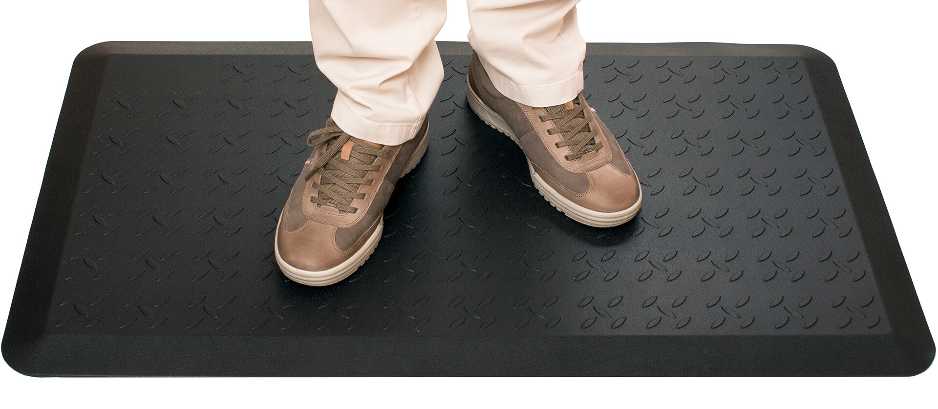 Photo of man standing on a floor mat.