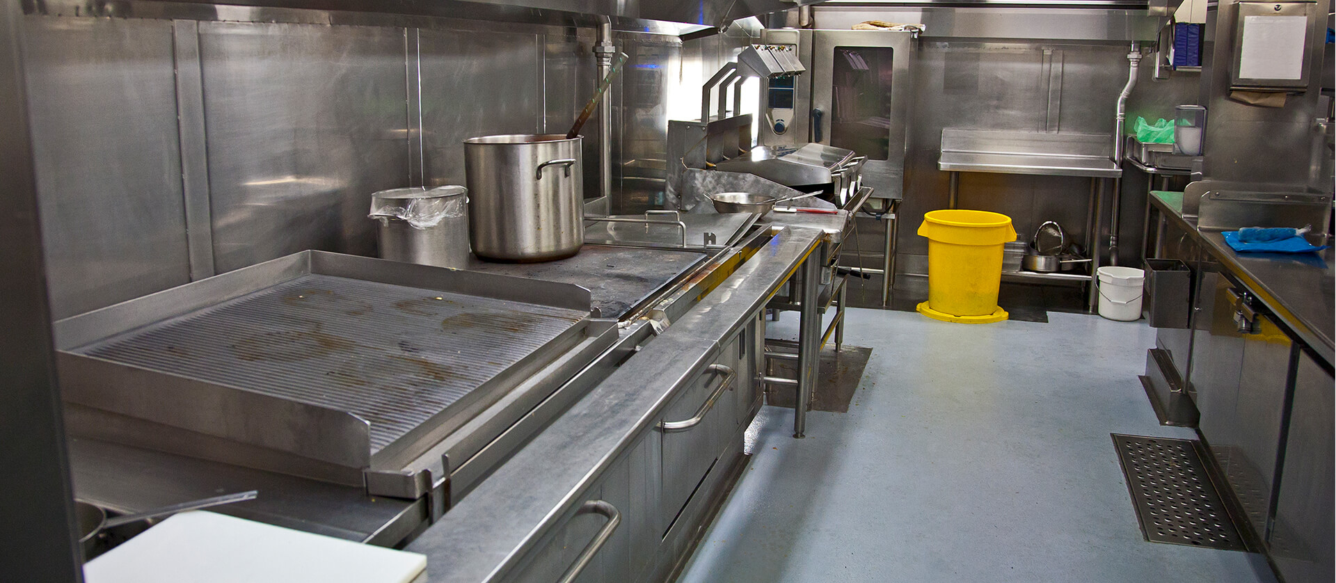 Interior photo of a commercial kitchen.